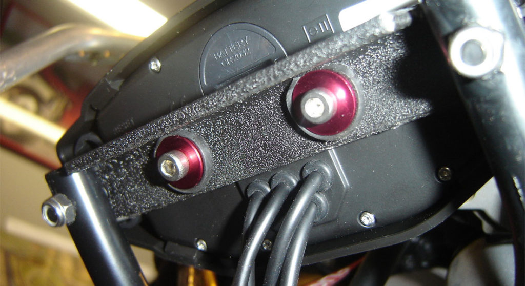 Backside of the Trail Tech Vapor Dashboard Kit, mounted on a Suzuki SV650