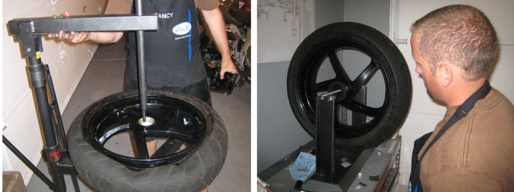 Mounting and balancing a motorcycle tire with the No Mar Motorcycle Tire Changer