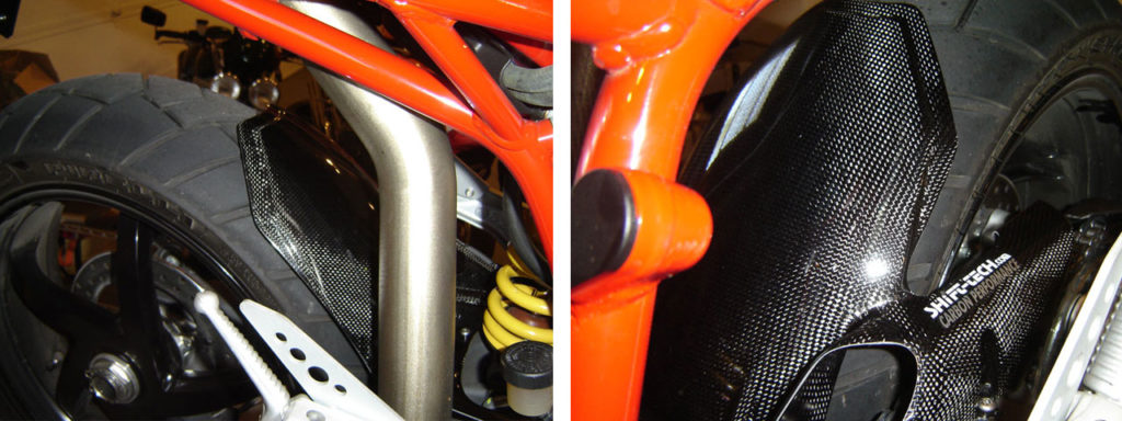 Shift Tech Carbon Fiber Hugger mounted on a Ducati Multistrada 1100