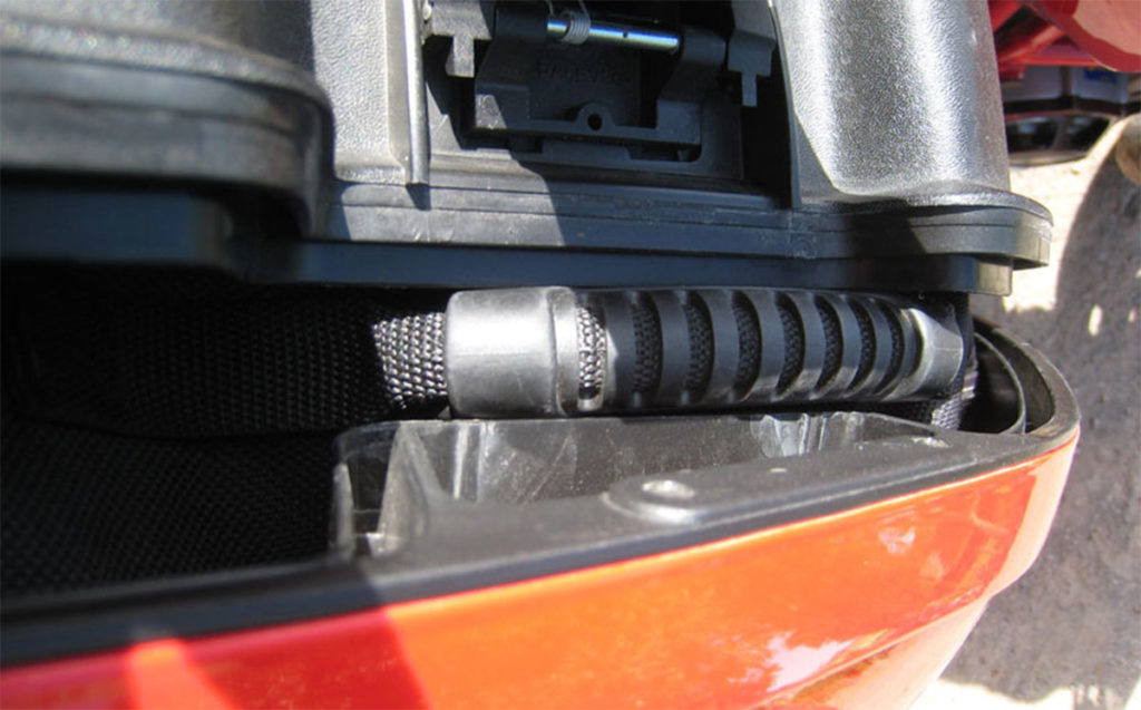 Grab handle on the Ducati Performance Luggage Liner jamming the clambshell saddlebag