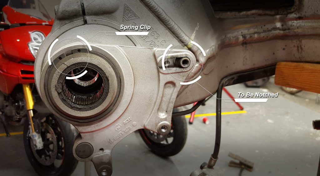 Ducati 848 Superbike Rear Wheel Hub Carrier Modification Chain Adjustment